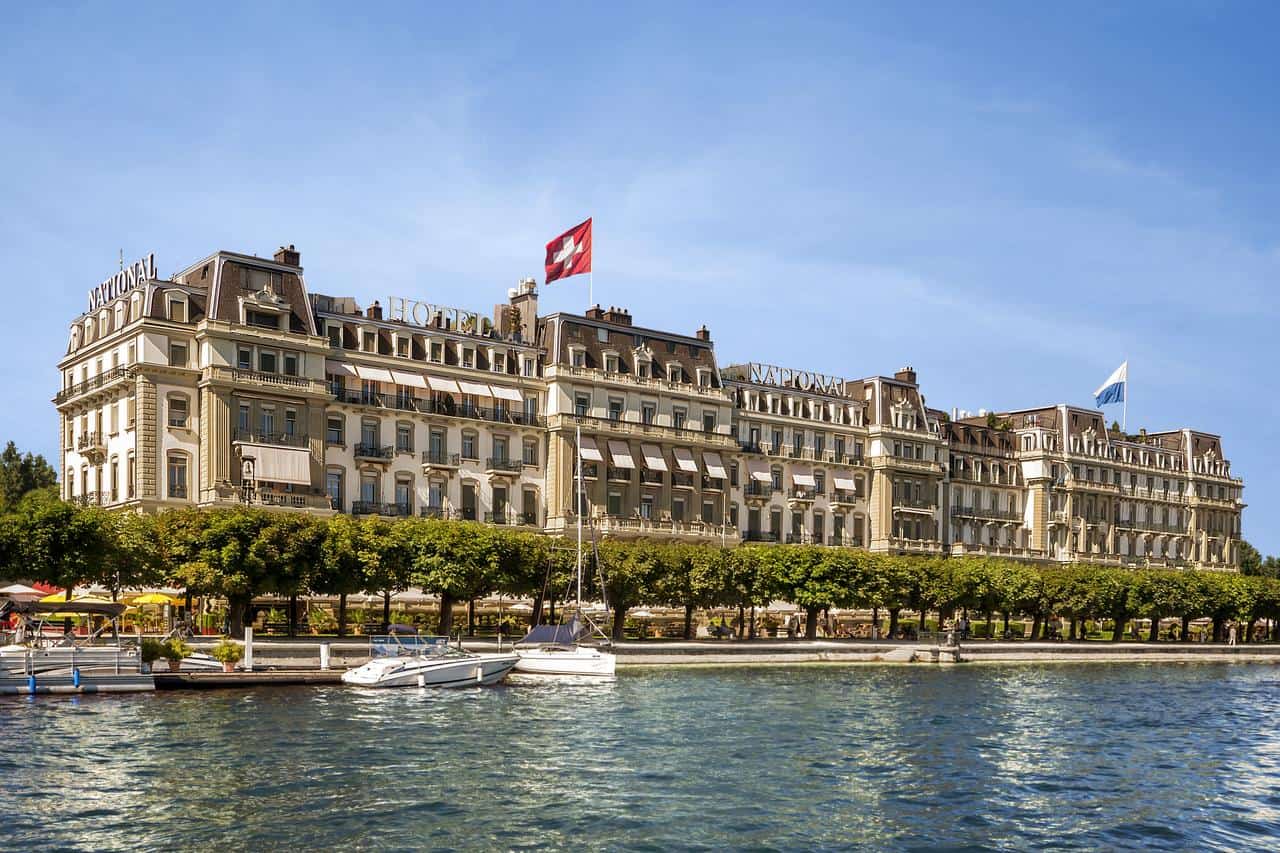 Grand Hotel National exterior facing Lake Lucerne