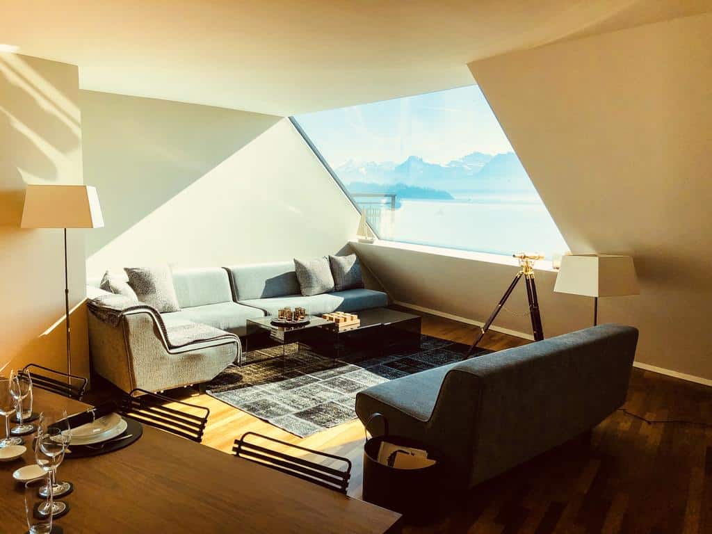 Living room at Lucerne Lake View Apartments