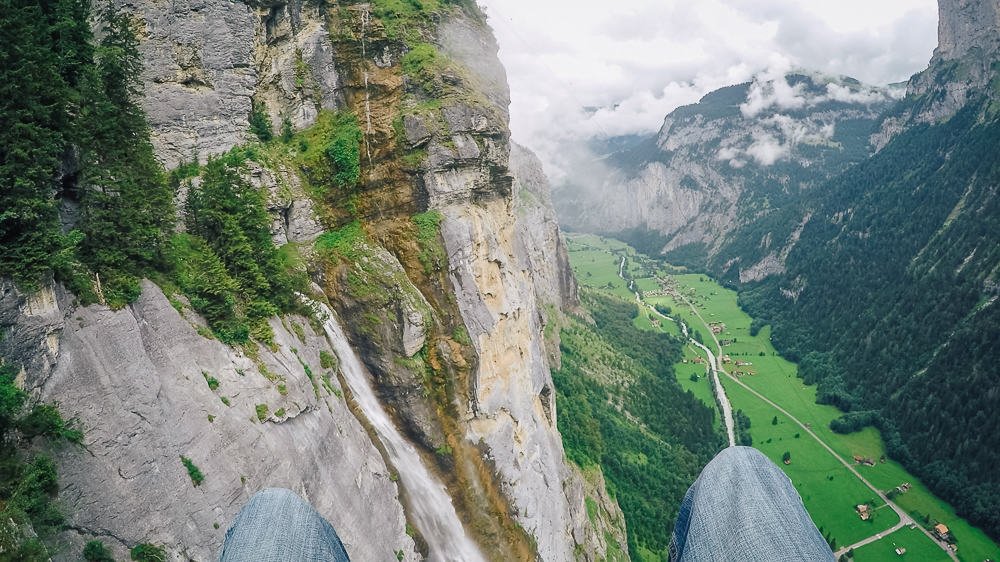 Paragliding view above Lauterbrunnen cliffs
