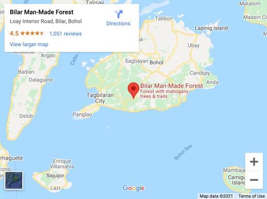 man made forest bohol map