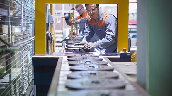 People working on production line